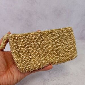 Vintage Beaded Clutch Bag Women Cream Pearl Cocktail Evening Purse REGAL PRODUCT